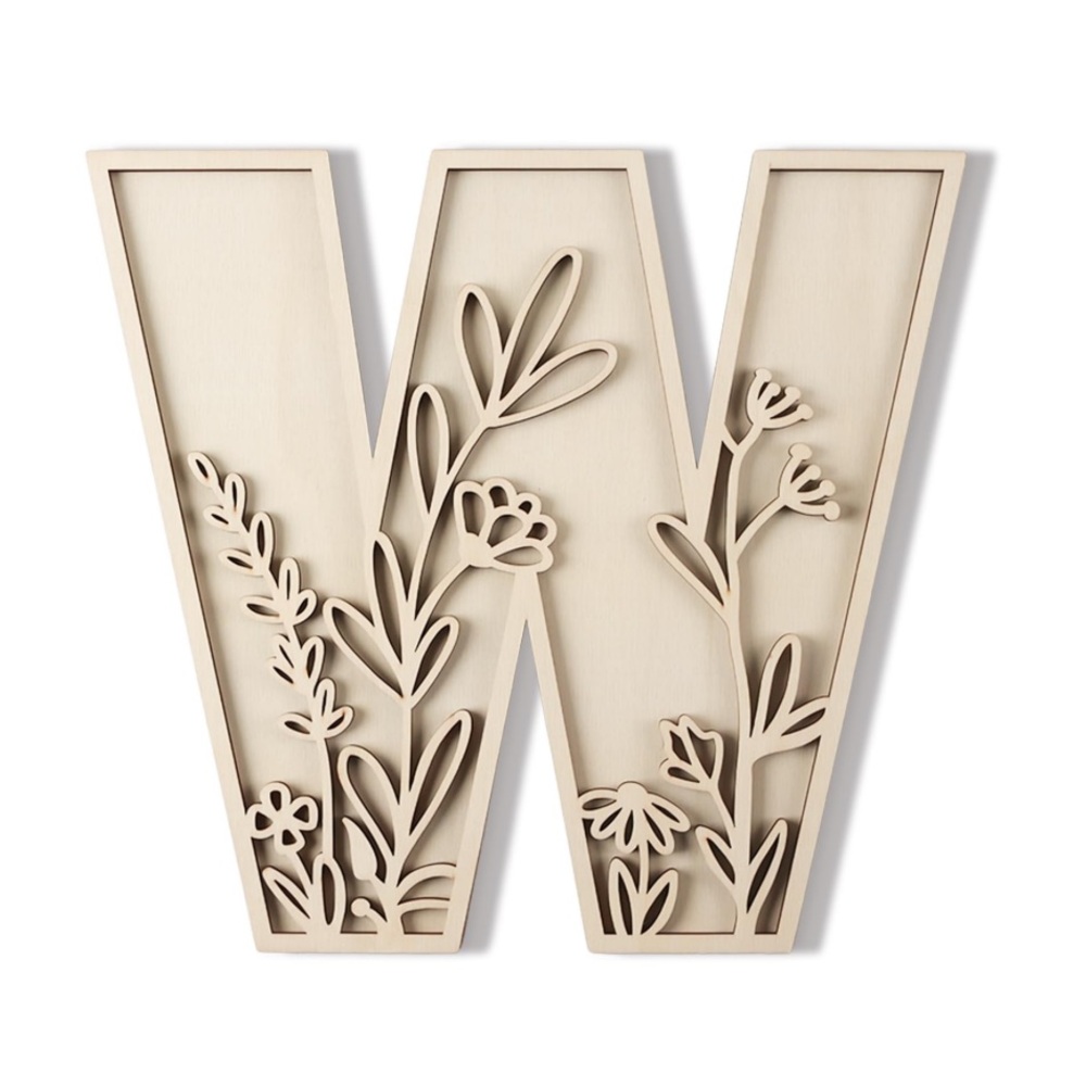 Boho Floral Wooden Letter 'W' Wall Art